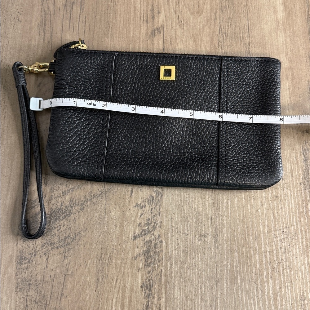 Lodis Black Leather Wristlet Purse Clutch with Gold Detail Hardware - Picture 2 of 6